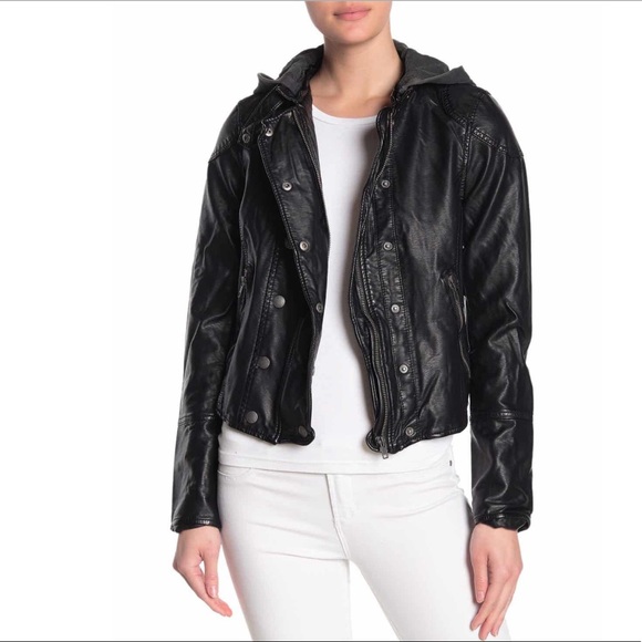 Free People New Dawn Vegan Leather Hooded Jacket - Picture 3 of 5